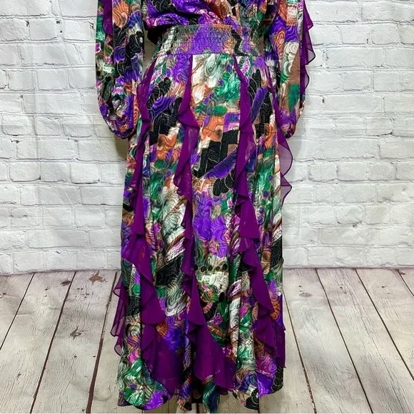 Susan Freis vintage multicolor ruffle tier abstract dress - Picture 5 of 15